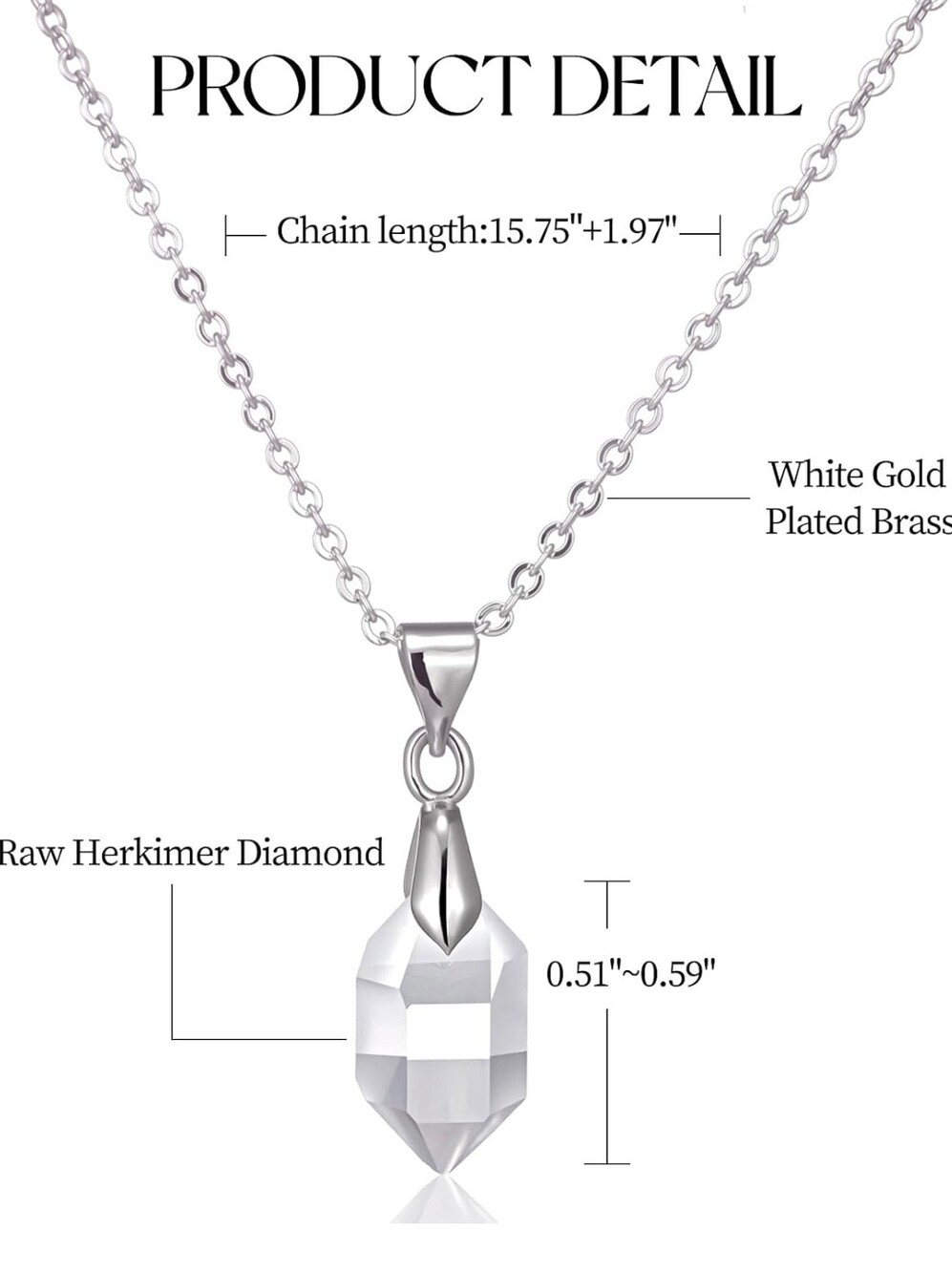 Genuine herkimer diamond pendant necklace. Silver - Picture 4 of 5